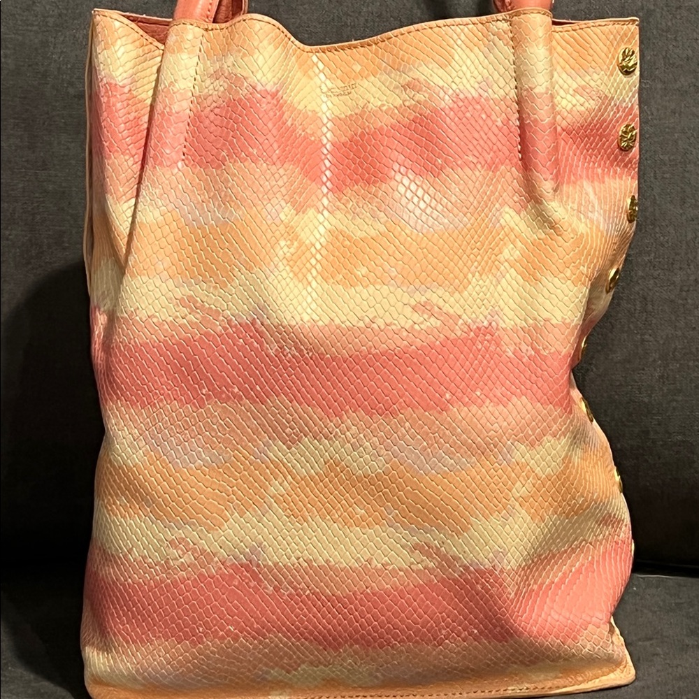 Hammitt Oliver Medium Pink Himalayan Snake Leather Tote Brushed Gold